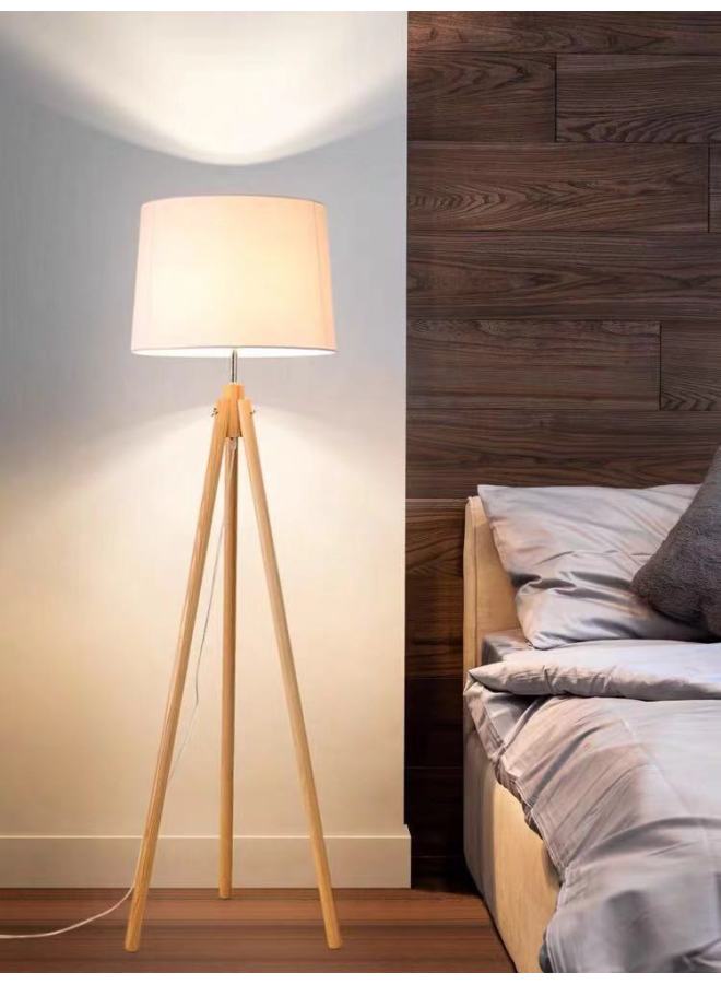 Wooden Floor Lamp Bedroom Living Room Floor Lamp Tripod Floor Lamp Study Solid Wood Fabric Floor Lamp 