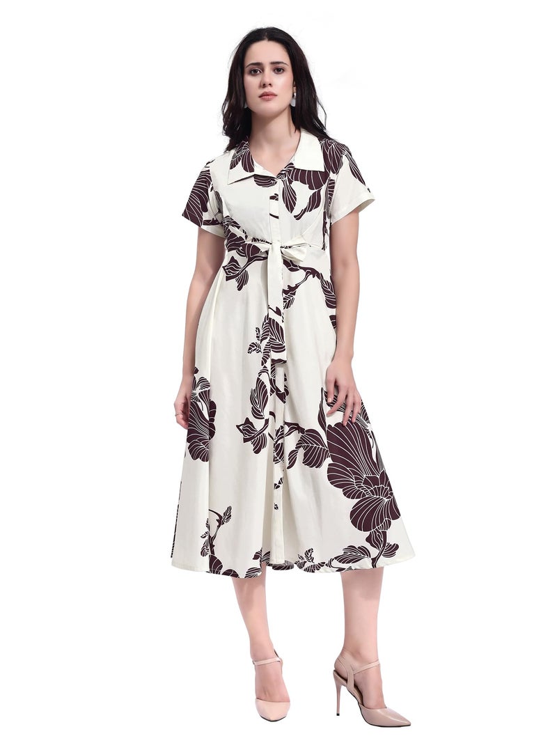 PURVAJA Women’s Maxi Cotton Blend Dress (Floe-272-M_Off-White) - Image 1