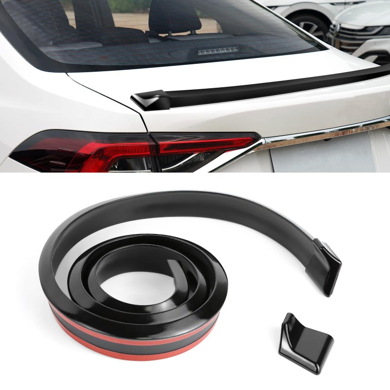Wogomz Car Rear Spoiler Roof Lip Kit Carbon Fiber 3D Rubber Car Trunk Roof Spoiler Trim Strip Rear Trunk Lip Roof Spoiler Sticker Bar Cool Car Decoration PunchFree Accessories Glossy Black - Image 3