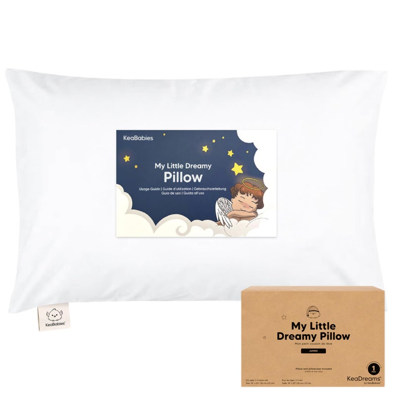 KeaBabies Toddler Pillow with Pillowcase, Jumbo 14X20 - Soft Organic Cotton Toddler Pillows for Sleeping - Machine Washable - Perfect for Travel, Toddler Bed Set (Soft White) - Image 1