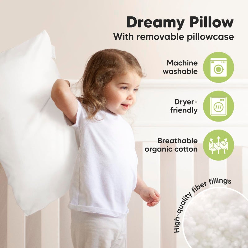 KeaBabies Toddler Pillow with Pillowcase, Jumbo 14X20 - Soft Organic Cotton Toddler Pillows for Sleeping - Machine Washable - Perfect for Travel, Toddler Bed Set (Soft White) - Image 4