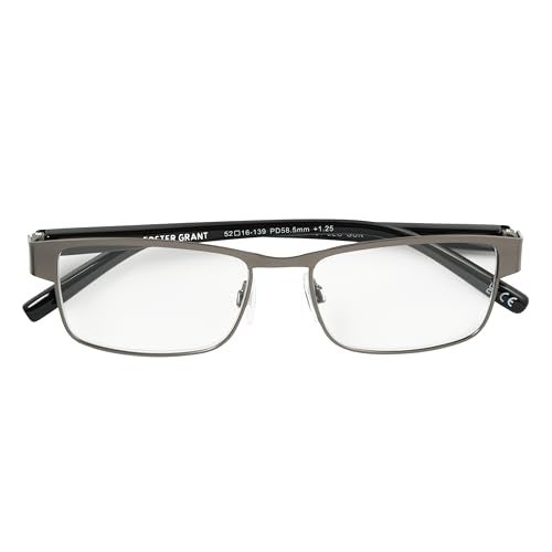 Foster Grant Men's Leo Square Reading Glasses, Gunmetal/Transparent, 59 mm + 1.25 - Image 3