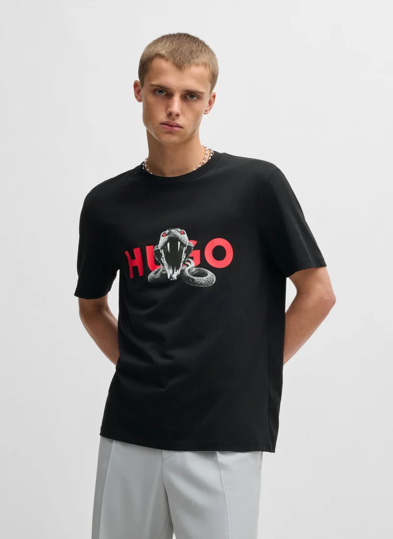 HUGO Oversized-fit T-shirt in cotton with animal graphic