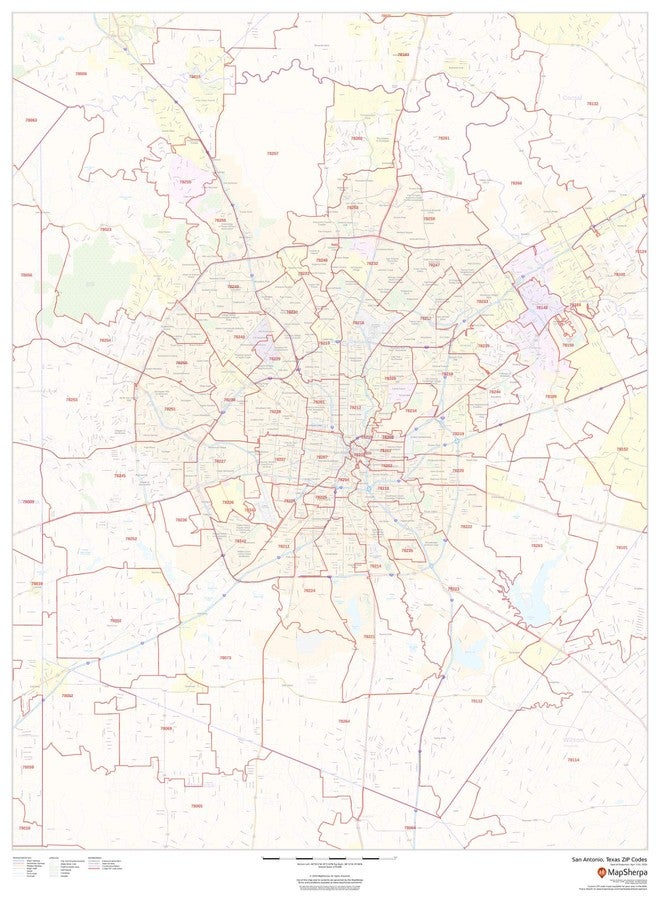 MapSherpa San Antonio, Texas ZIP Codes - 36" x 48" Laminated Wall Map - Image 1