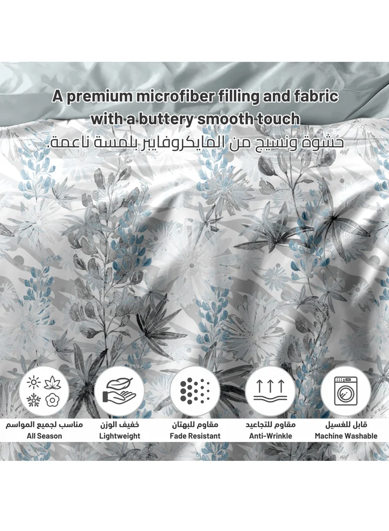 Donetella Comforter Set 6-Pcs King Size Printed Reversible Double Bed Ft 200 x 200 CM All Season Comforter With (350 GSM) Down Alternative Filling, Silver