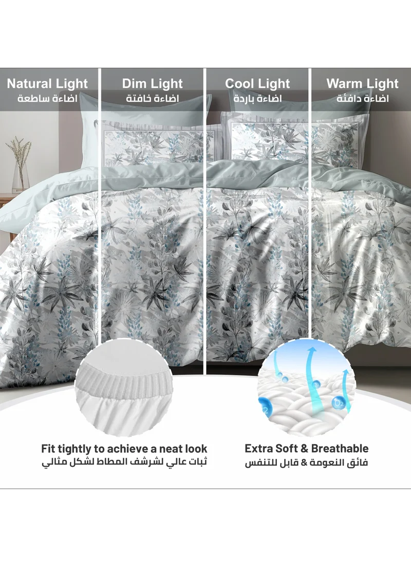 Donetella Comforter Set 6-Pcs King Size Printed Reversible Double Bed Ft 200 x 200 CM All Season Comforter With (350 GSM) Down Alternative Filling, Silver