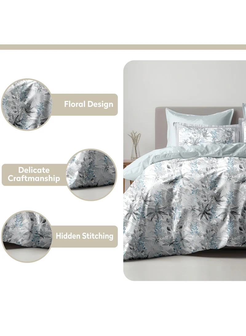 Donetella Comforter Set 6-Pcs King Size Printed Reversible Double Bed Ft 200 x 200 CM All Season Comforter With (350 GSM) Down Alternative Filling, Silver