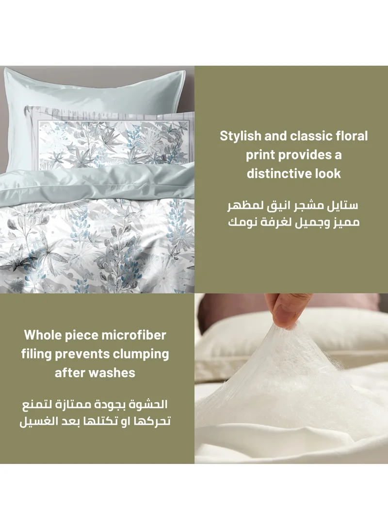 Donetella Comforter Set 6-Pcs King Size Printed Reversible Double Bed Ft 200 x 200 CM All Season Comforter With (350 GSM) Down Alternative Filling, Silver