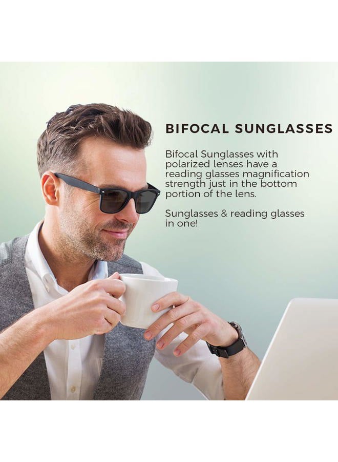 Yogo Vision Bifocal Reading Sunglasses for Men and Women-Classic, Retro Style UV400 Sun Protection Outdoors Readers Eyewear, Matte Black, Brown, Shiny Black, 55-20-137 - Image 5