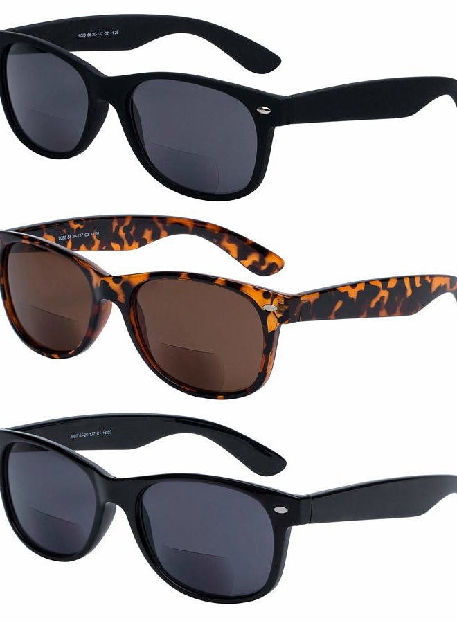 Yogo Vision Bifocal Reading Sunglasses for Men and Women-Classic, Retro Style UV400 Sun Protection Outdoors Readers Eyewear, Matte Black, Brown, Shiny Black, 55-20-137 - Image 1
