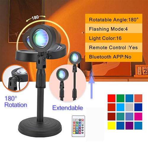 MOYAWSDGN Sunset Table Lamp Projector with Remote 16 Colors Adjustable 180 Rotation Sunlight with 4 Lighting Modes USB Charging LED Night Light for Bedroom Living Room Photo Selfie Party Photography - Image 3