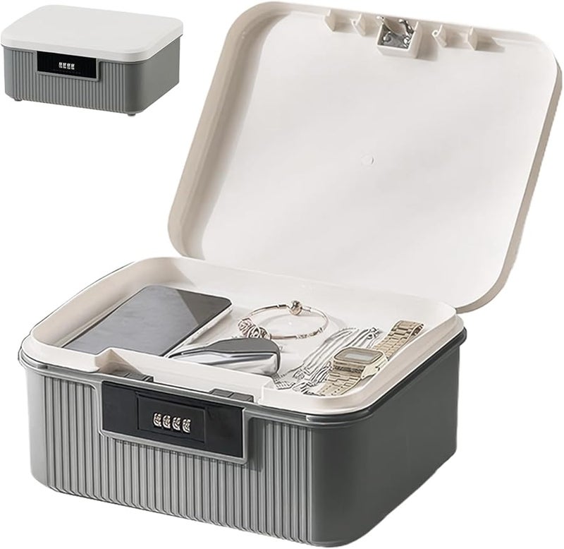 صندوق تخزين كبير سعة 9 لترات بطبقتين قابل للقفل مع رمز تركيبي للأدوية والطعام والمستندات - Image 3