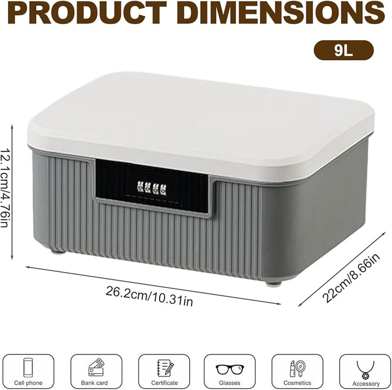 صندوق تخزين كبير سعة 9 لترات بطبقتين قابل للقفل مع رمز تركيبي للأدوية والطعام والمستندات - Image 4