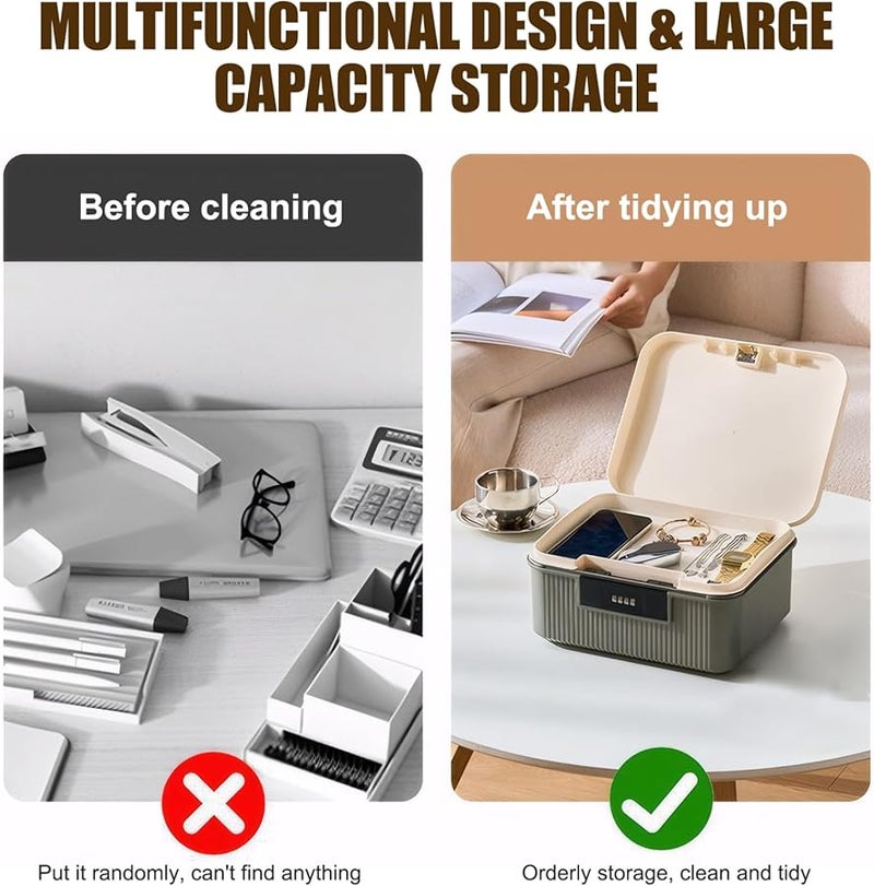 صندوق تخزين كبير سعة 9 لترات بطبقتين قابل للقفل مع رمز تركيبي للأدوية والطعام والمستندات - Image 5