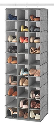 Whitmor 30 Sections Hanging Clothes Closet Organizer, Space Saving Breathable Fabric Shoe Storage for Bedroom, Laundry, Dorm, Crosshatch Gray - Image 1