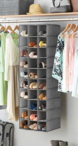 Whitmor 30 Sections Hanging Clothes Closet Organizer, Space Saving Breathable Fabric Shoe Storage for Bedroom, Laundry, Dorm, Crosshatch Gray - Image 2