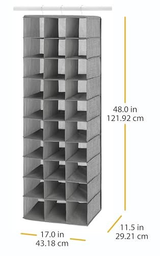 Whitmor 30 Sections Hanging Clothes Closet Organizer, Space Saving Breathable Fabric Shoe Storage for Bedroom, Laundry, Dorm, Crosshatch Gray - Image 4