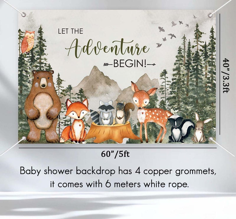 Andrain 140PCS Woodland Adventure Baby Shower Decorations, Let The Adventure Begin Mountain Baby Shower Supplies, Sage Green Balloon Garland Kit, BABY Boxes, Backdrop Banner - Image 5
