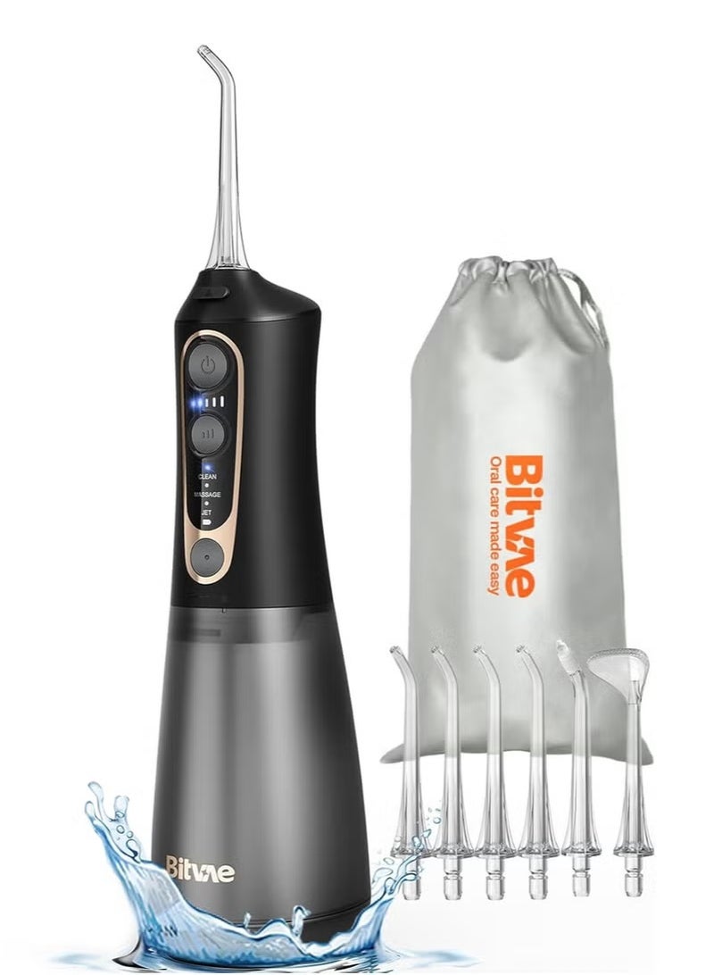 Bitvae C6 Water Flossers for Teeth - Cordless Water Dental Flosser Teeth Picks for Travel with 6 Jet Tips, 3 Modes 5 intensities, IPX7 Waterproof Portable & Rechargeable Oral Irrigator Cleaner Black Gold - Image 1