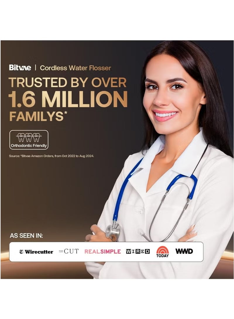 Bitvae C6 Water Flossers for Teeth - Cordless Water Dental Flosser Teeth Picks for Travel with 6 Jet Tips, 3 Modes 5 intensities, IPX7 Waterproof Portable & Rechargeable Oral Irrigator Cleaner Black Gold - Image 2