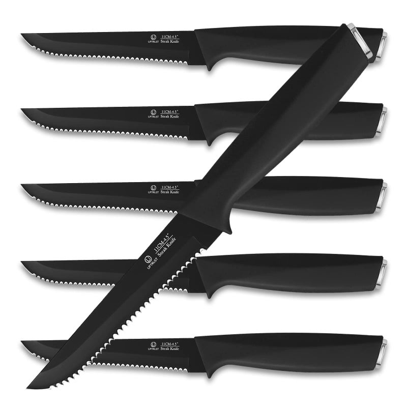 UPTRUST Steak Knives Steak Knives Set of 6 HighCarbon Stainless Steel Serrated Steak Knives Dishwasher Safe Elegant Black