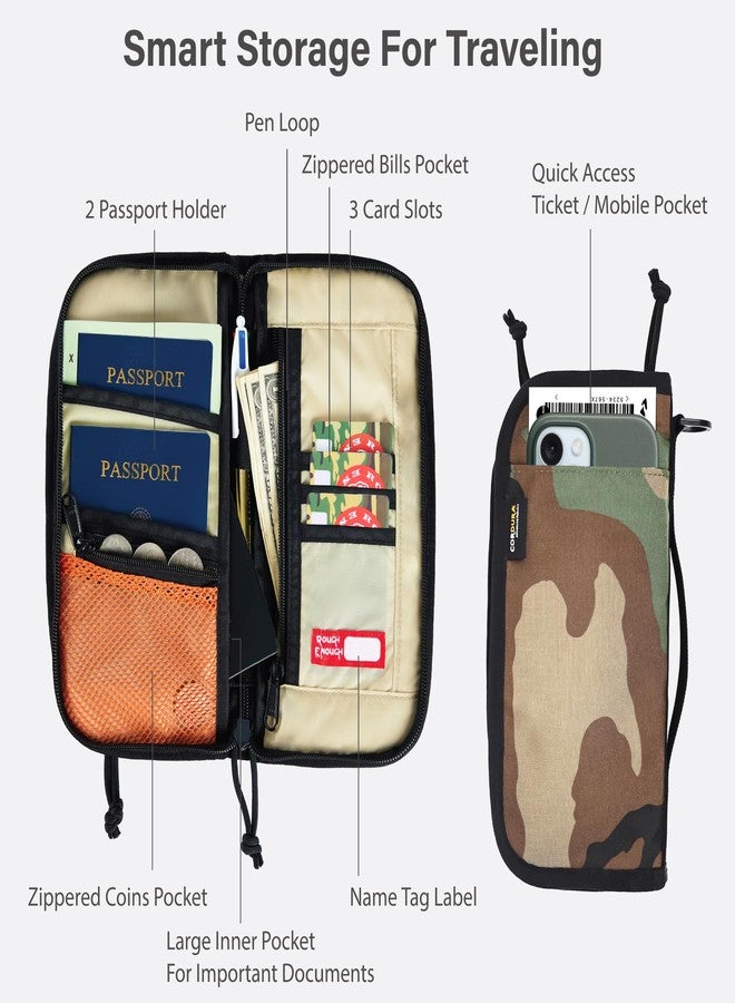 RE ROUGH ENOUGH Rough Enough RFID Passport Holder for Men Travel Family Wallet Premium Document Organizer Case with Crossbody Shoulder Strap Waterproof Camo Cordura - Image 3