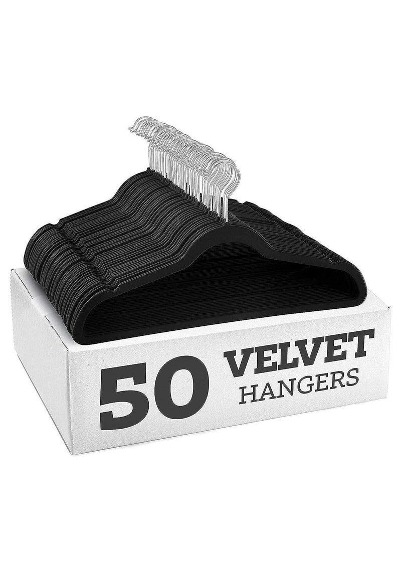 ALMUFARREJ 50-Piece Non-Slip Velvet Cloth Hanger Set Black - Image 1