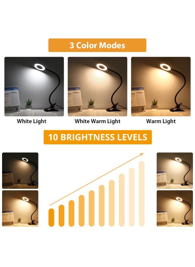 Generic - Clip On Light Reading Lights -   24 Led Usb Book Clamp Light With 3 Color Modes 10 Brightness Dimmer And Auto Off Timer Eye Protection Kids Desk Lamp 360   Flexible Gooseneck Bed Night Light - Image 1