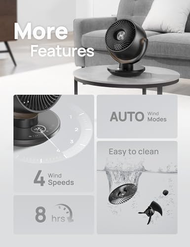 Dreo Fan for Bedroom, Desk Air Circulator Fan with Remote, 11 Inch Table Fans for Whole Room, 60ft Powerful Airflow, 120° Vertical Manual +90° Oscillating, 4 Speeds, 8H Timer, Quiet Fan, Home - Image 4