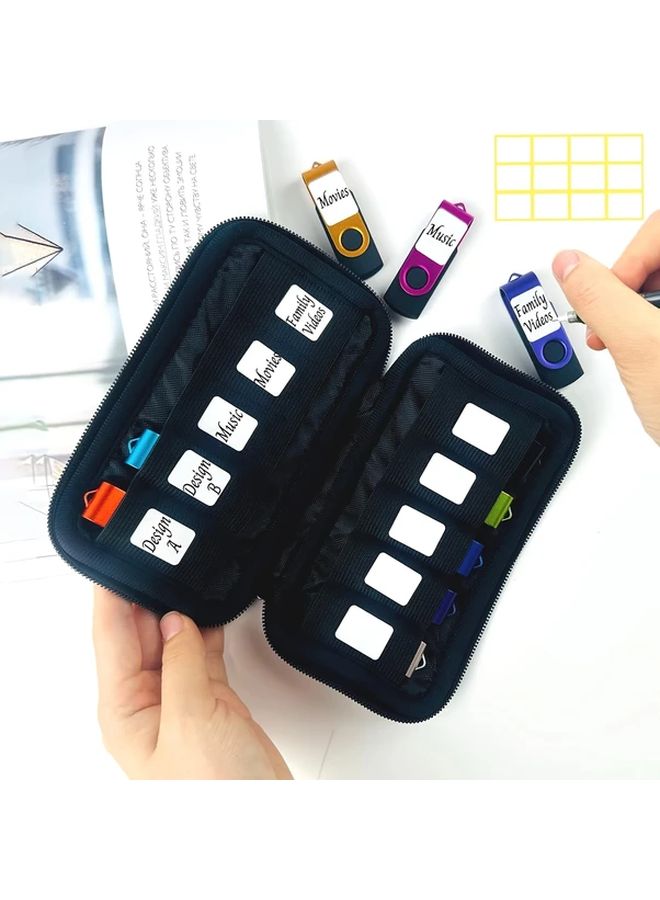 صندوق تنظيم تخزين USB من 10 فتحات، لون أسود، حالة محمولة مقاومة للصدمات مع ملصقات. - Image 1