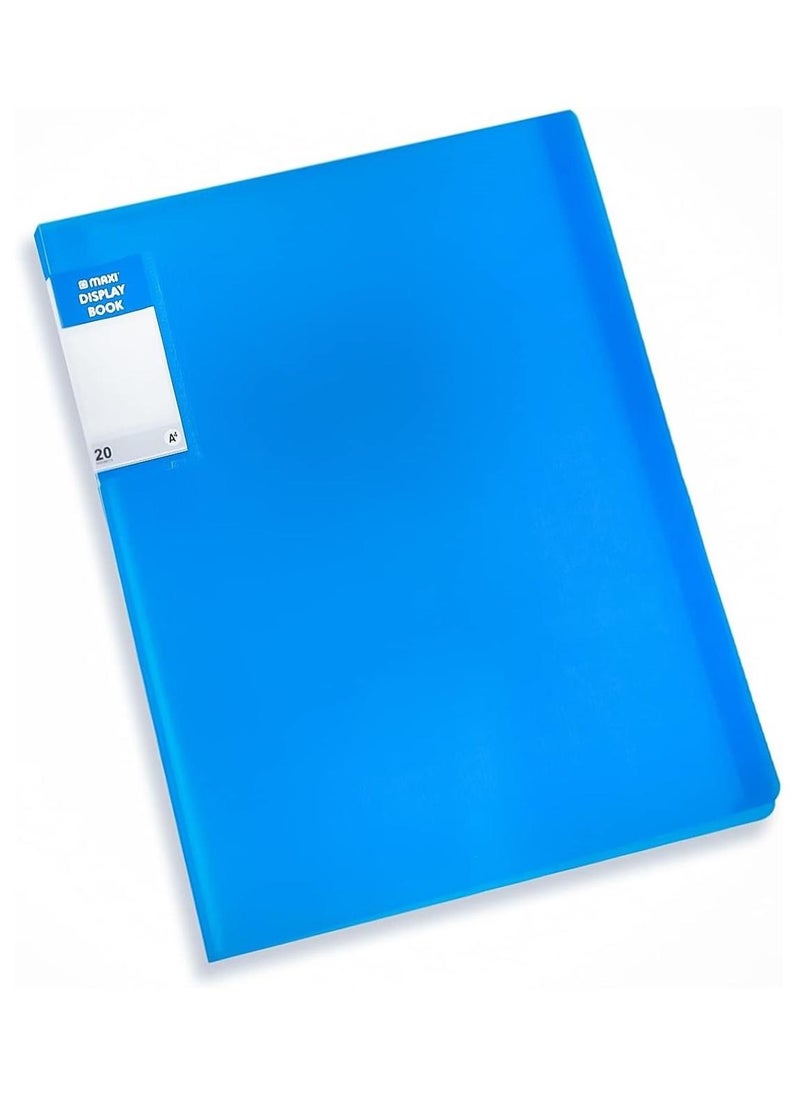 Maxi 20-Pocket Clear Pocket Display Presentation Book Translucent Blue Cover - Image 1