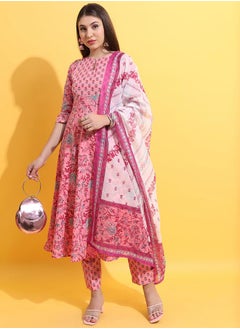 Ketch Pack of 3 - Floral Print Anarkali Kurta, Trousers & Dupatta by Styli  - Image 1