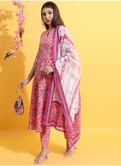 Ketch Pack of 3 - Floral Print Anarkali Kurta, Trousers & Dupatta by Styli  - Image 2