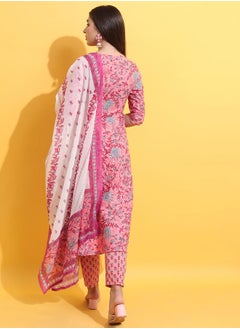 Ketch Pack of 3 - Floral Print Anarkali Kurta, Trousers & Dupatta by Styli  - Image 3