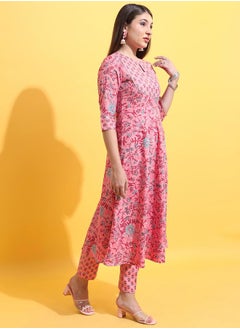 Ketch Pack of 3 - Floral Print Anarkali Kurta, Trousers & Dupatta by Styli  - Image 4