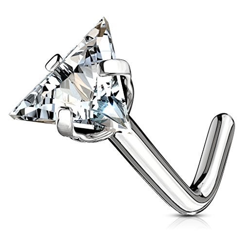 FIFTH CUE Triangle CZ Top 316L Surgical Steel L Bend Stud Nose Ring (18G | 1/4" (6mm) | 3.5mm) - Image 1