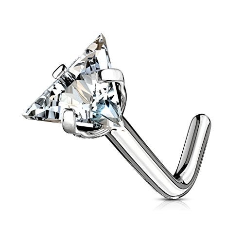 FIFTH CUE Triangle CZ Top 316L Surgical Steel L Bend Stud Nose Ring (18G | 1/4" (6mm) | 3.5mm) - Image 5