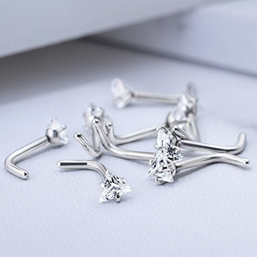 FIFTH CUE Triangle CZ Top 316L Surgical Steel L Bend Stud Nose Ring (18G | 1/4" (6mm) | 3.5mm) - Image 4
