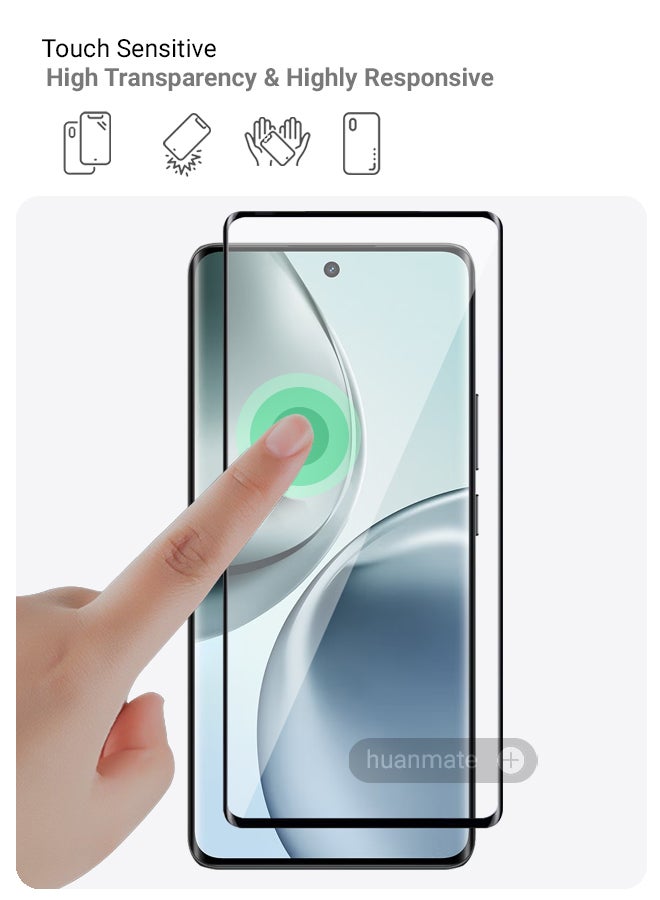 هووانميت واقي شاشة لهاتف ريل مي 14 برو بلس - زجاج مقسى ممتاز من الحافة إلى الحافة، شفافية عالية، لمسة رقيقة، مضاد للانفجار، حواف مقوسة ناعمة، سهل التركيب - Image 4
