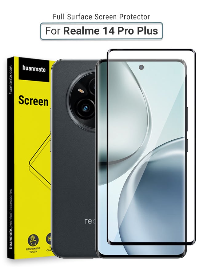 هووانميت واقي شاشة لهاتف ريل مي 14 برو بلس - زجاج مقسى ممتاز من الحافة إلى الحافة، شفافية عالية، لمسة رقيقة، مضاد للانفجار، حواف مقوسة ناعمة، سهل التركيب - Image 1