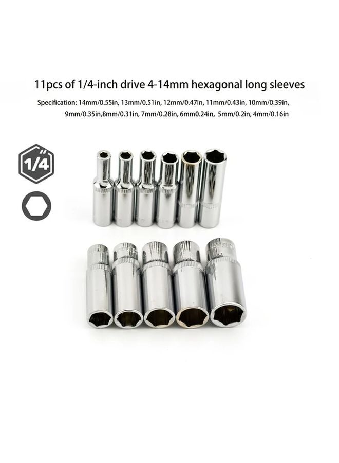8mm Hexagonal Long Socket 1 4 Inch Drive Chrome Vanadium Steel Deep Socket Set - Image 2
