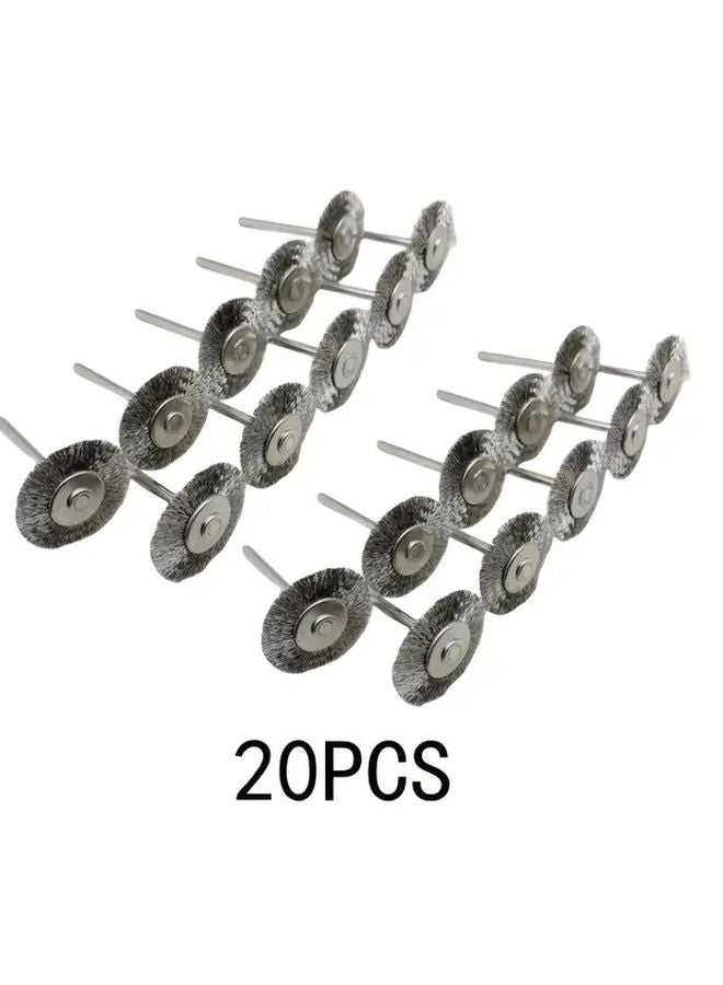 20 Pieces 25mm Silver Wire Wheel Brush Set For Dremel Rotating Tool Cleaning Polishing - Image 1