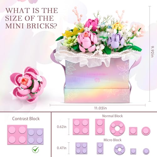HIGH GODO Flowers Bouquet Building Set Flowers Basket Building Blocks with Light 706PCS Botanical Building Kit Anniversaries Birthday Gift for Women Girlfriend Adults 14 - Image 5