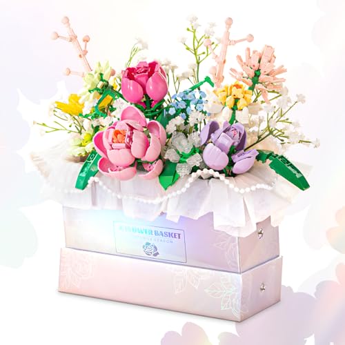 HIGH GODO Flowers Bouquet Building Set Flowers Basket Building Blocks with Light 706PCS Botanical Building Kit Anniversaries Birthday Gift for Women Girlfriend Adults 14 - Image 1