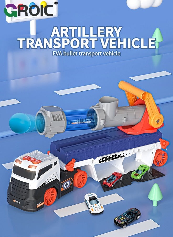 GROIC Truck Toys for Kids, Launcher Toys, Large Car Include 4 Racing Cars+6 Ball, with Light & Sounds, Eejection Shooting Transport Cars Toy, Soft Ball - Image 2