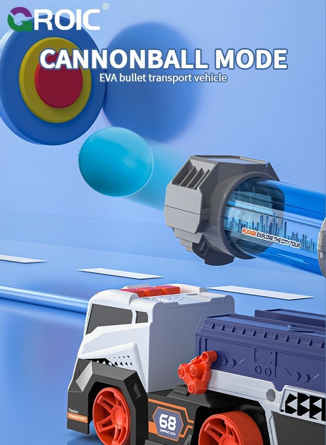 GROIC Truck Toys for Kids, Launcher Toys, Large Car Include 4 Racing Cars+6 Ball, with Light & Sounds, Eejection Shooting Transport Cars Toy, Soft Ball - Image 3