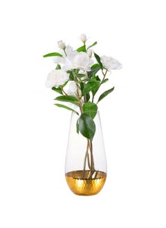 MyGift 10Inch Modern Clear Round Tapered Glass Decorative Vase With Gold Tone Hammered Metal Base Accent Table Centerpiece Flower Vase Gift Idea For Mom  - Image 1