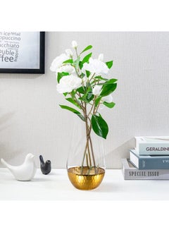 MyGift 10Inch Modern Clear Round Tapered Glass Decorative Vase With Gold Tone Hammered Metal Base Accent Table Centerpiece Flower Vase Gift Idea For Mom  - Image 4