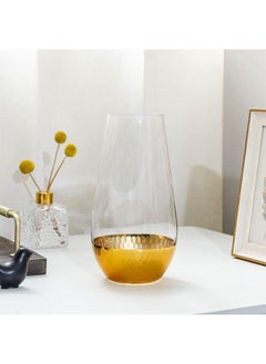 MyGift 10Inch Modern Clear Round Tapered Glass Decorative Vase With Gold Tone Hammered Metal Base Accent Table Centerpiece Flower Vase Gift Idea For Mom  - Image 3