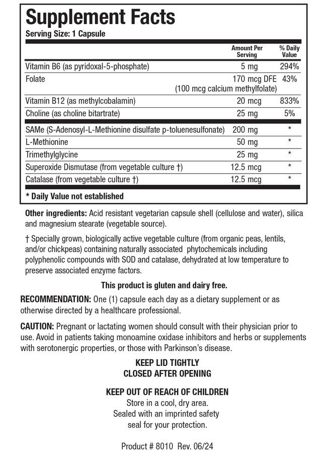 Biotics Research SAMethylate Plus, Mood and Sleep Support, Brain Health, Antioxidant, Folate as 5MTHF, Vitamin B12 Methylcobalamin, L Methionine, Choline Bitartrate,Trimethylglycine 60 Caps - Image 2